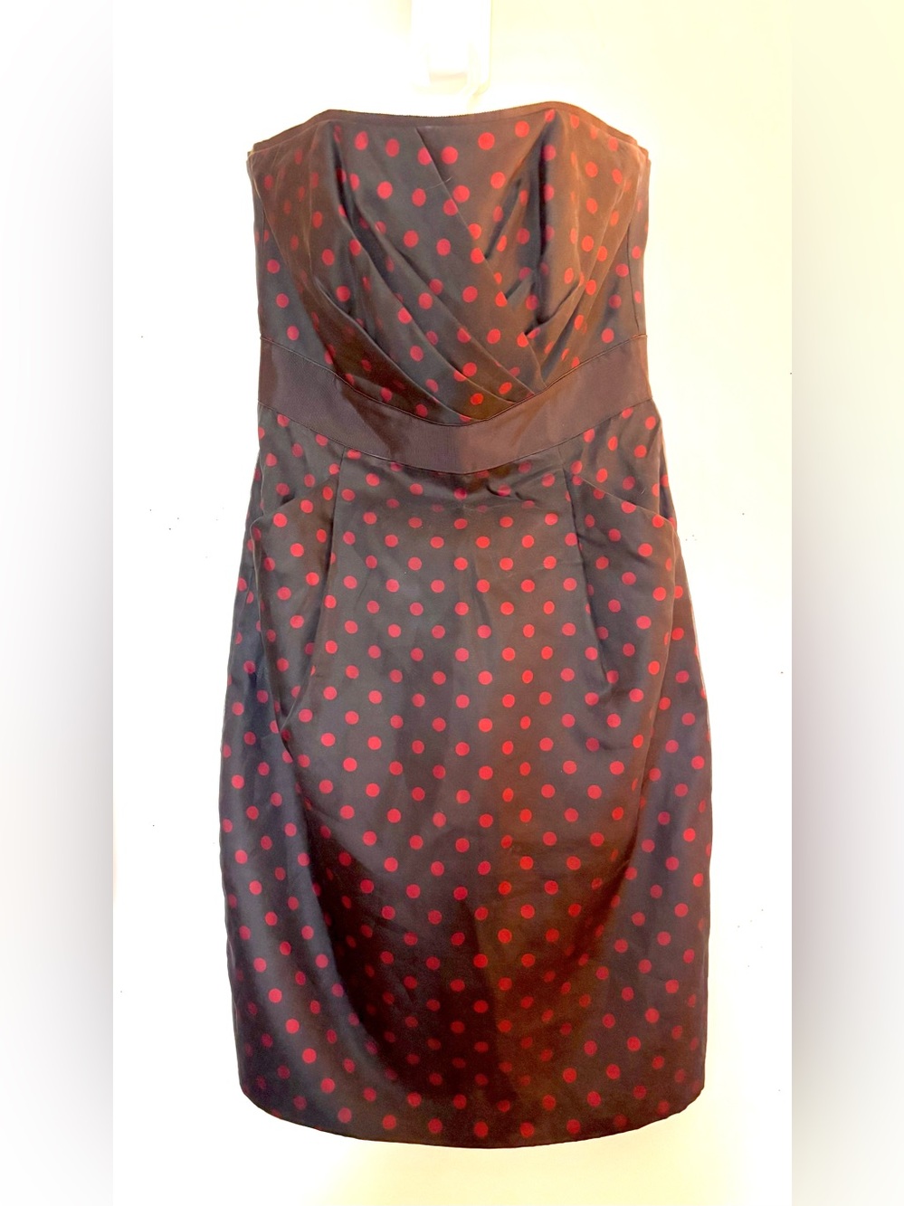 White House Black Market polka dot strapless dress Sz 6 event wedding retro